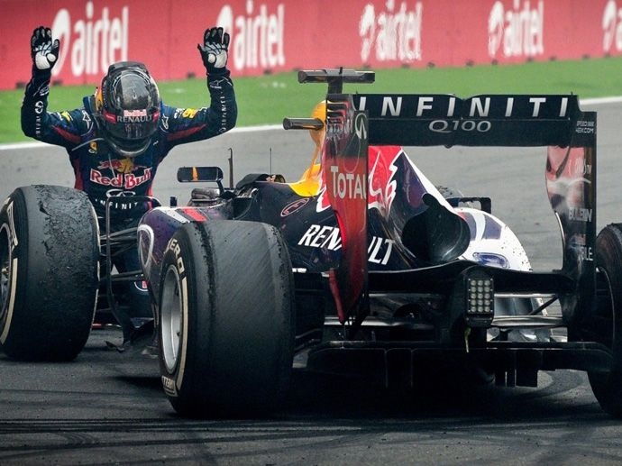 2013. De vierde adembenemende overwinning op rij voor Sebastian Vettel in een Red Bull eenzitter uitgerust met OZ velgen.