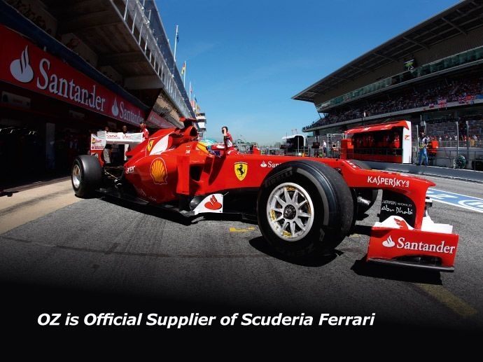 2012. Scuderia Ferrari picks and chooses OZ: the 2012 season marks the beginning of the partnership with Ferrari. OZ develops and manufactures the wheels for Fernando Alonso and Felipe Massa’s single-seaters.